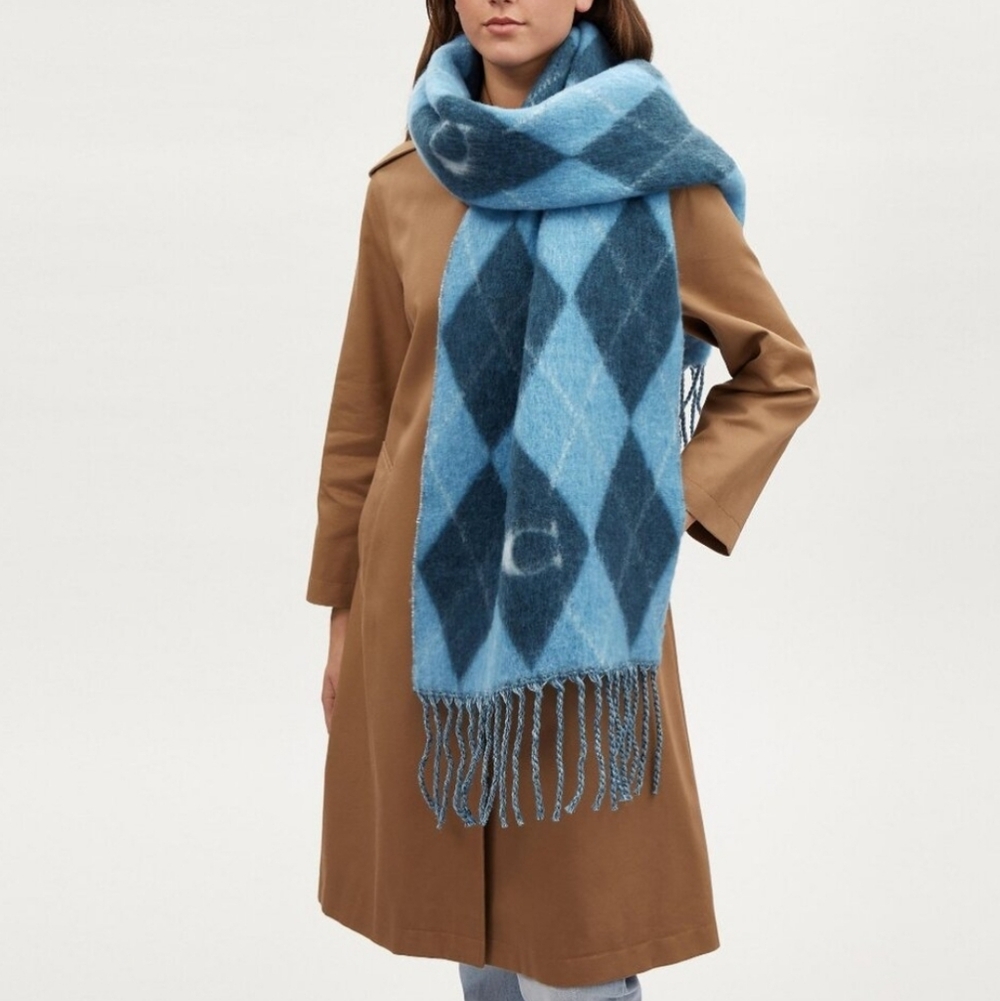 NWT Coach Oversized Muffler Wrap Scarf In Light Mist Blue Gray One Size